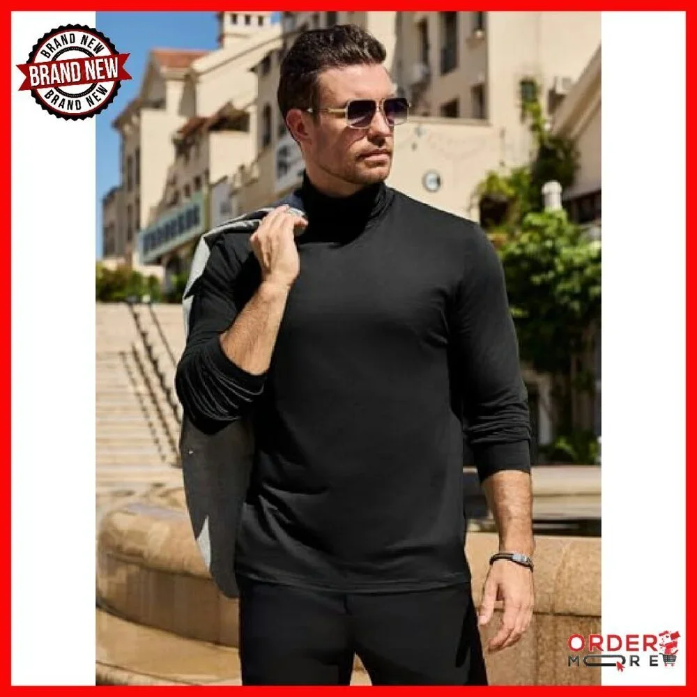 Men's Slim Fit Mock Turtleneck Thermal Shirt Long Sleeve Cotton Blend